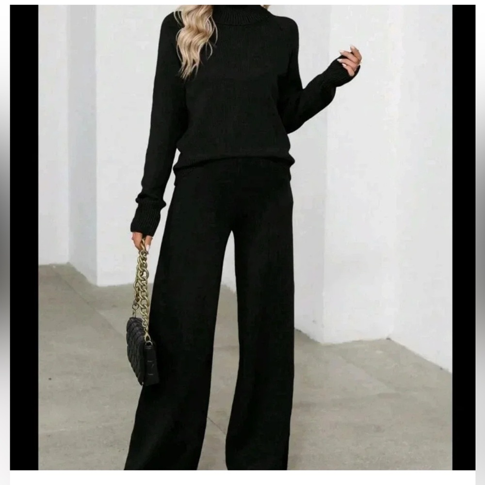 Reformation Black Wide-Leg Knit Trousers